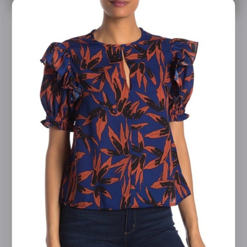 Walter Baker Blue Ruffle Blouse. Xsmall